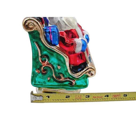 Vintage Glass Christmas Holiday Ornament Santa Sleigh Gifts Tree Hanging 6" - Picture 10 of 12